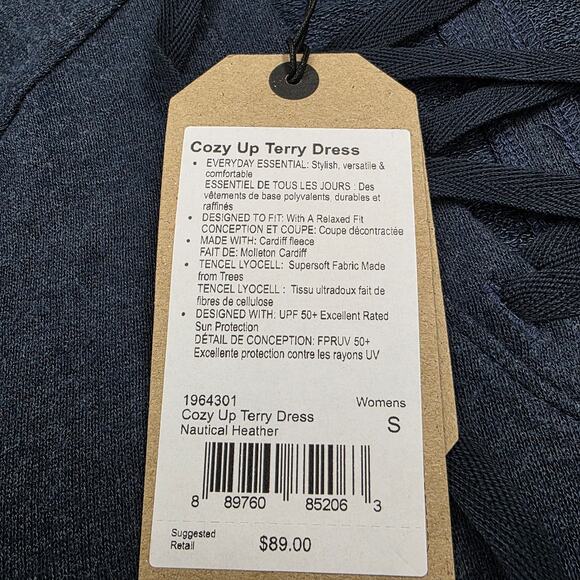 prAna Sweater Dress Womens Small Blue Heather Nautical Cozy Up Terry Pockets - Picture 5 of 16